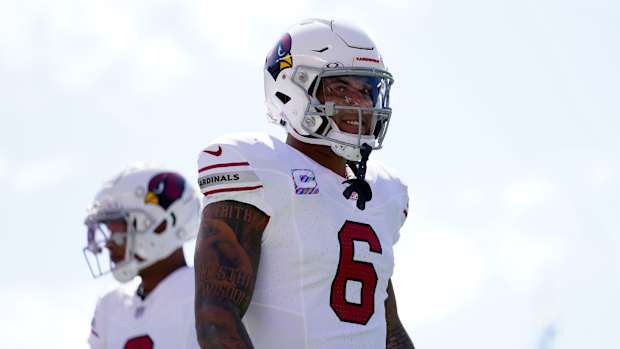  Arizona Cardinals running back James Conner (6) stands on the field before the start of the game against the San Francisco 49ers at Levi's Stadium. Mandatory Credit: Cary Edmondson-USA TODAY Sports